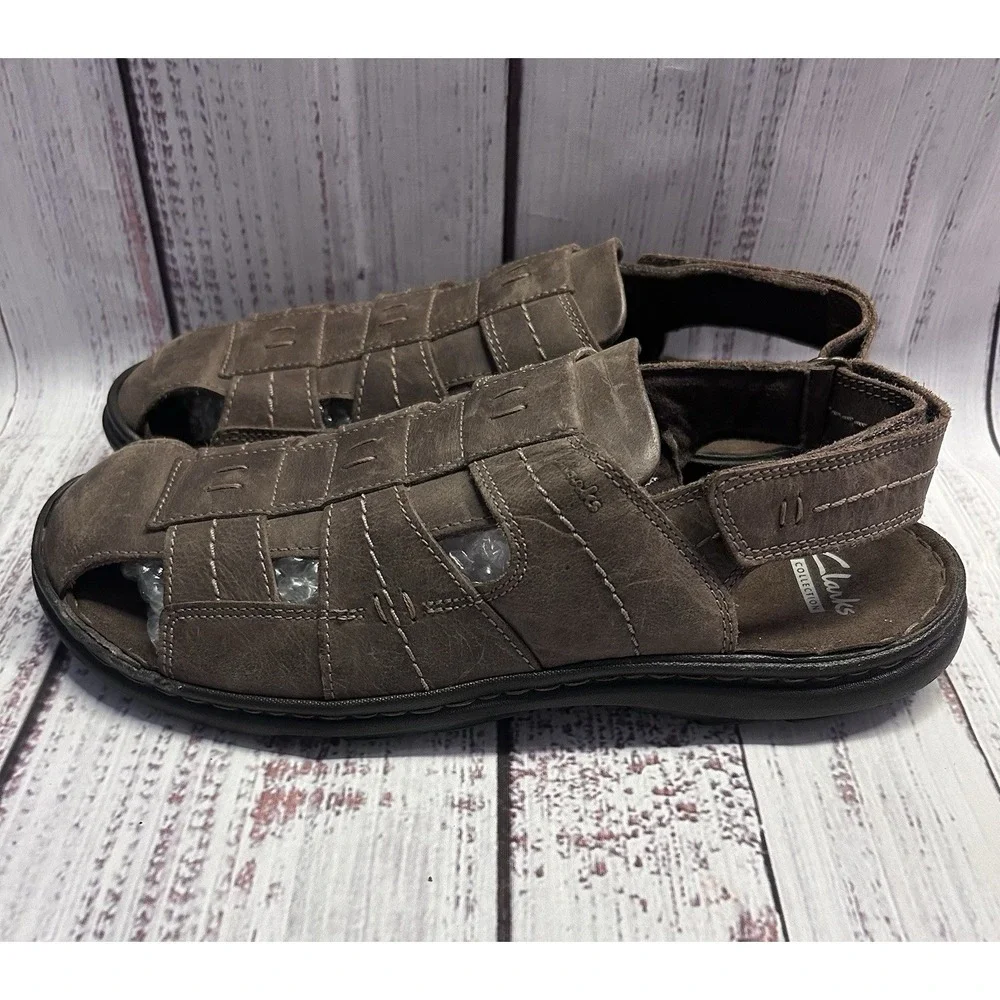 Clarks Collection Men's 10 Brown Leather Fisherman Sandals Comfort Casual EU43
